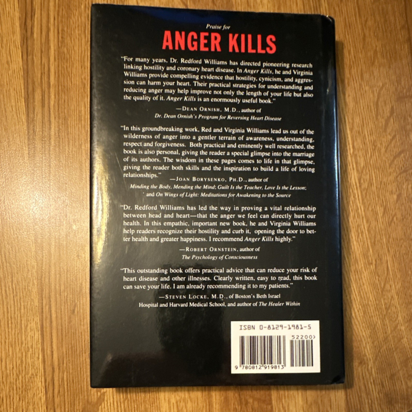 Redford Williams Anger Kills English Hardcover Self-Help Medical Psychology Book