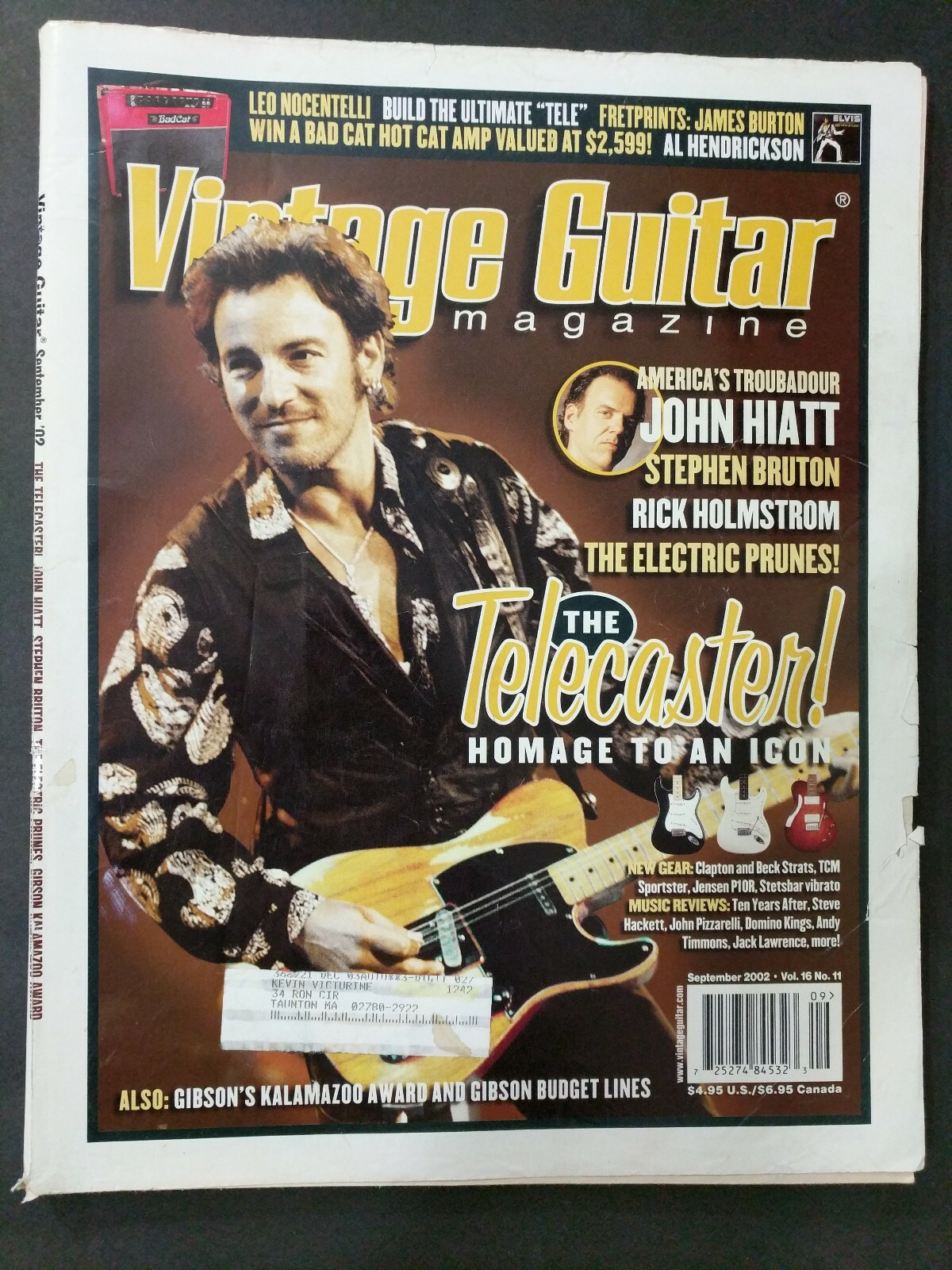 Vintage Guitar Magazine-Sept 2002 Bruce Springsteen Cover-176 Pages-Hiatt #M112