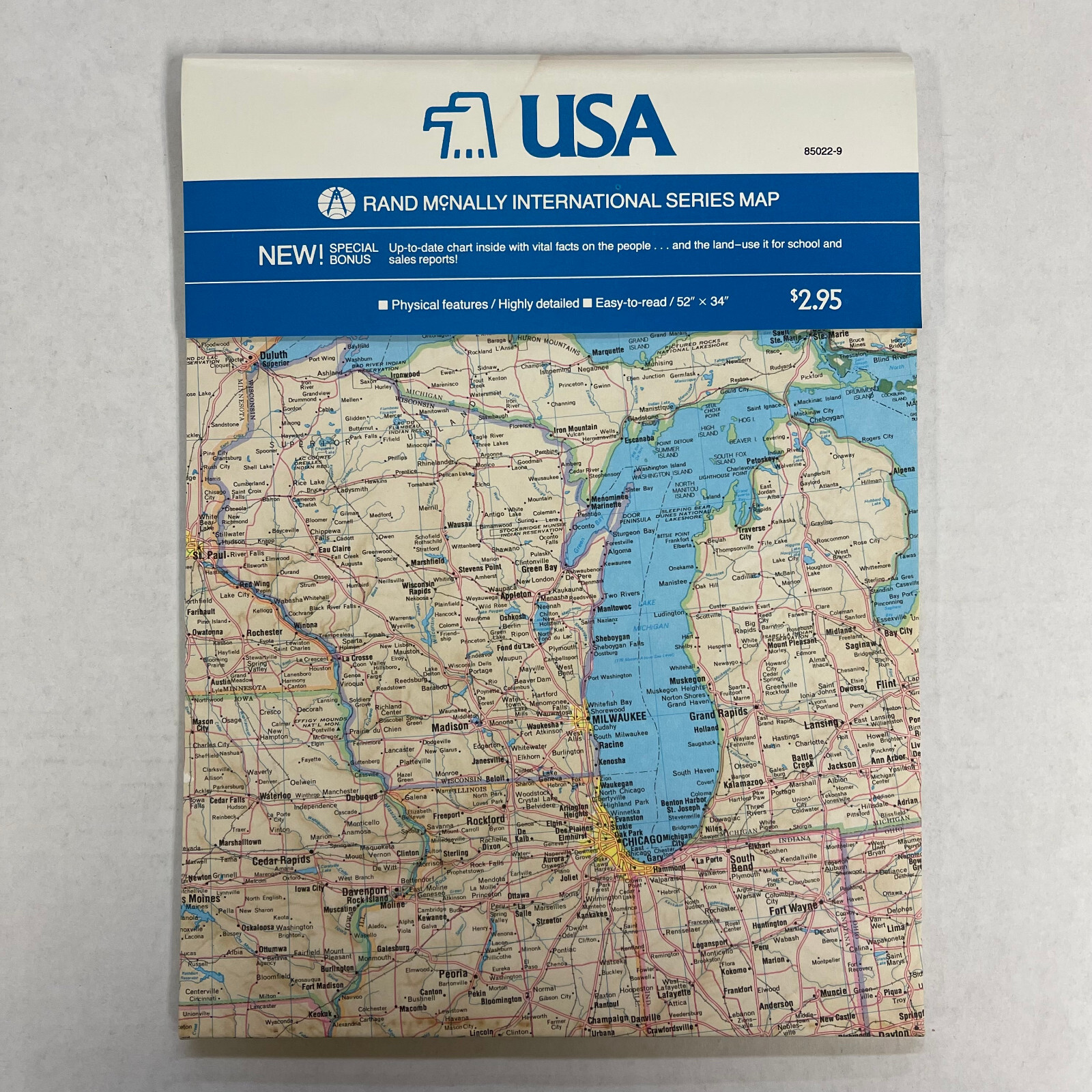 Vintage New Old-Stock Rand McNally Fold-Out Map of the United States USA 52″x34″